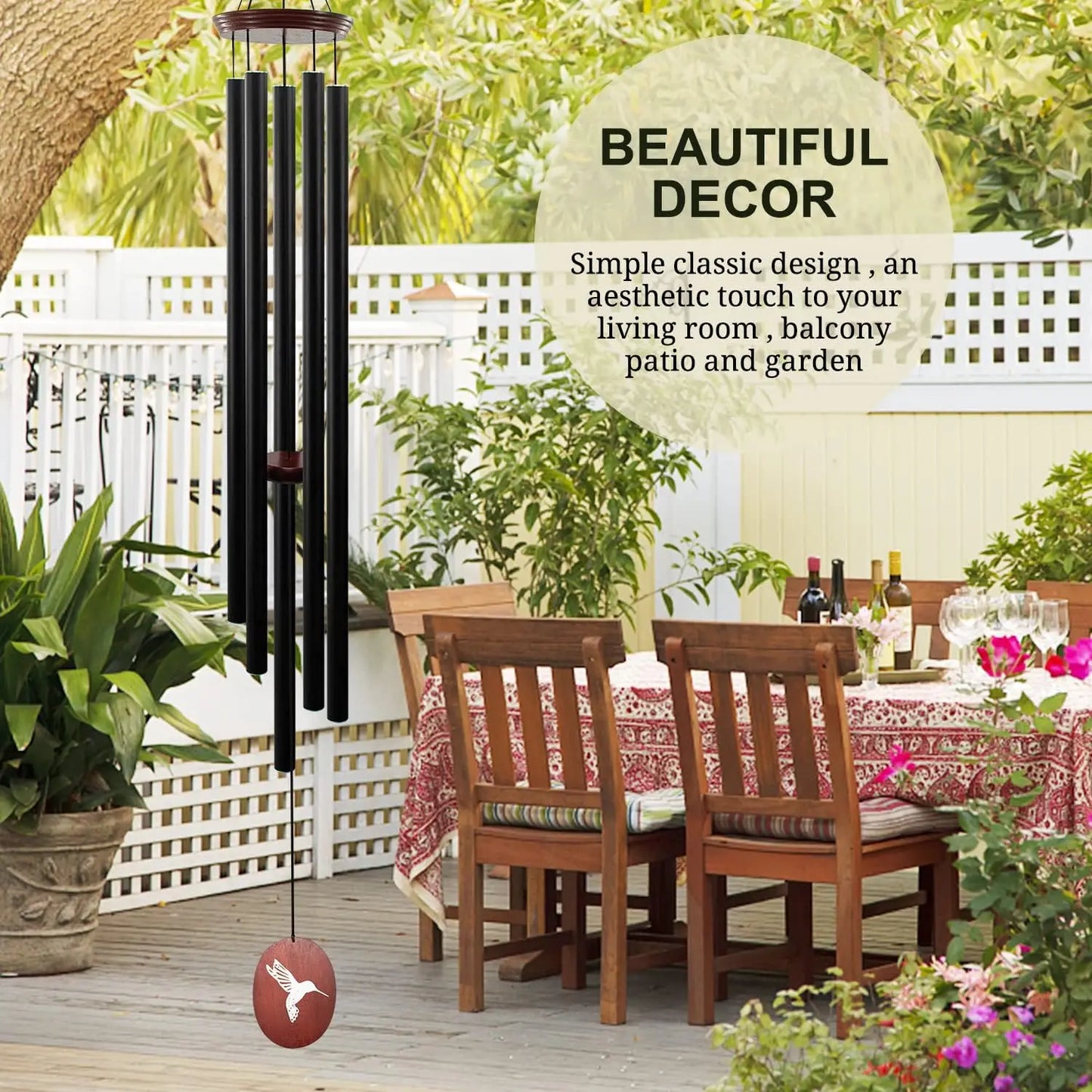 Outdoor Wind Chimes Deep Tones With Five Tuned Aluminum Tubes