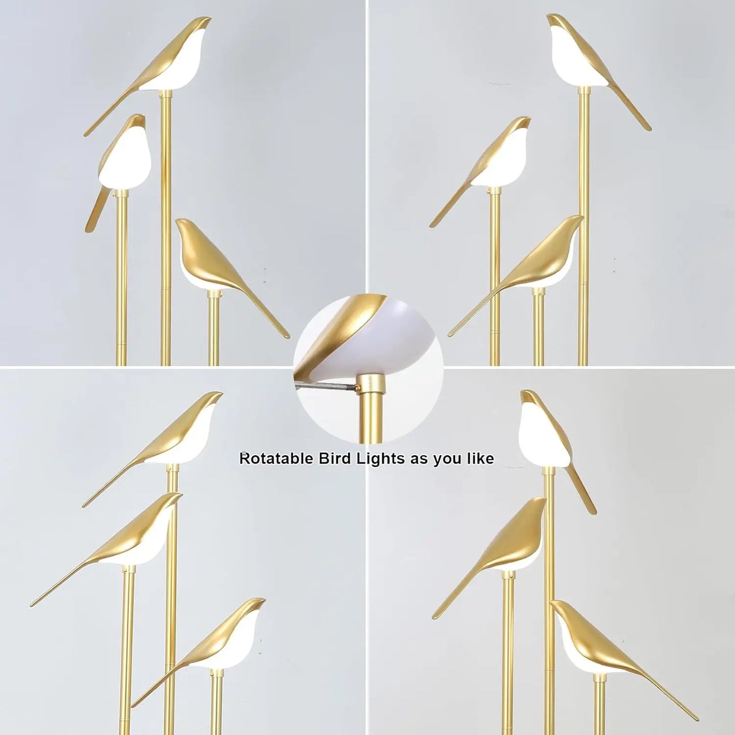 Modern Gold Floor Lamp With Adjustable LED Bird Lights