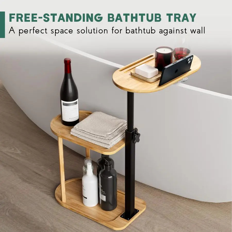 Freestanding Bamboo Bath Tub Tray Table Caddy Bathroom Organizer