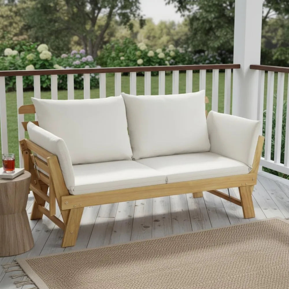 Acacia Outdoor Convertible Patio Sofa Bed With Adjustable Armrests