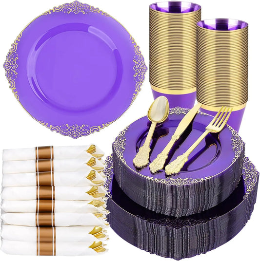 350 Pieces Disposable Plastic Dinnerware Set For 50 Guests