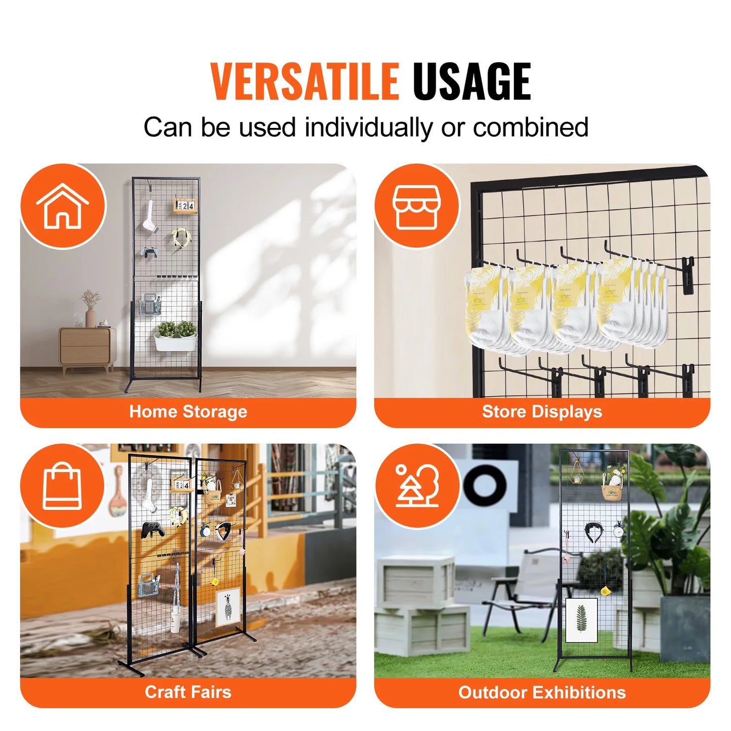 SucceBuy Double Sided Grid Wall Panels Display Racks With Hooks