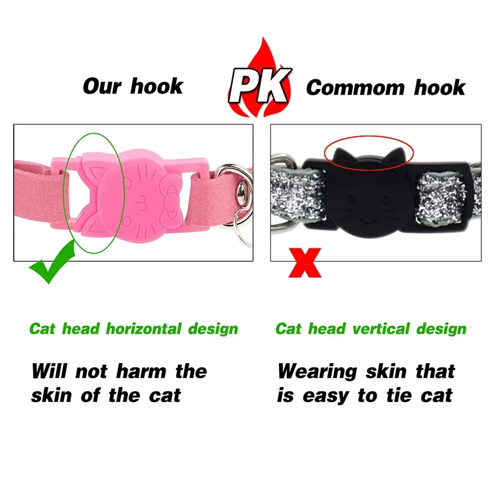 Soft Suede Cat Collar With Rhinestones And Bell Breakaway Adjustable