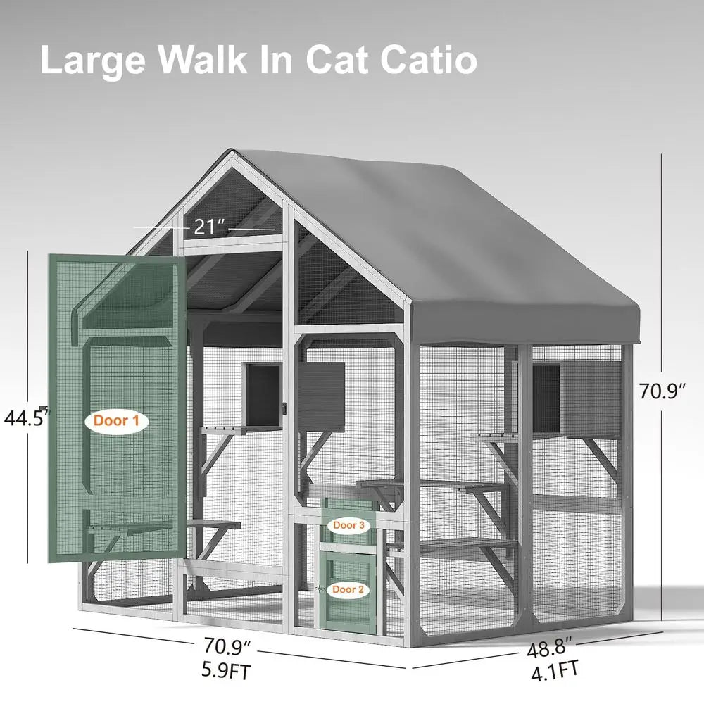 Cat Catio Large Outdoor Enclosure With 7 Tiered Platforms And 2 Resting Boxes