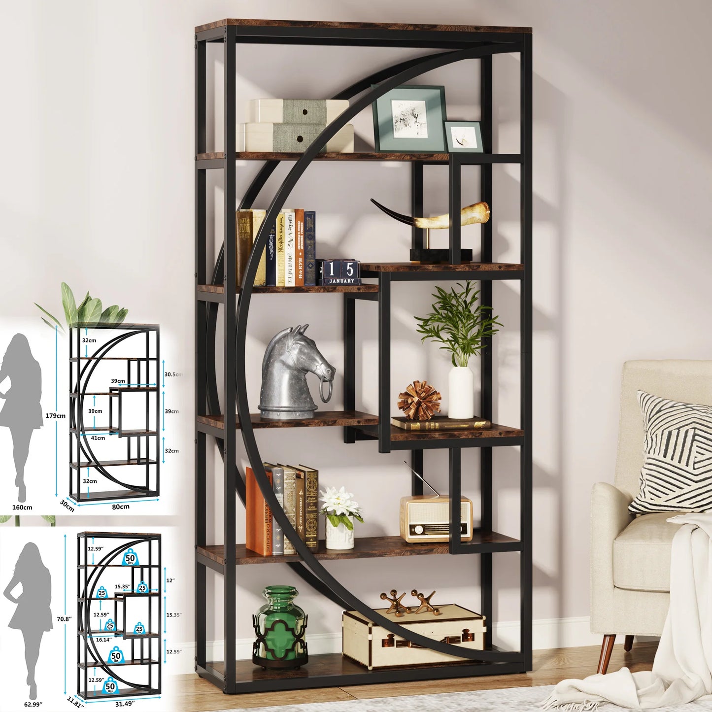 Tribesigns 5 Tier Industrial Etagere Bookcase Storage