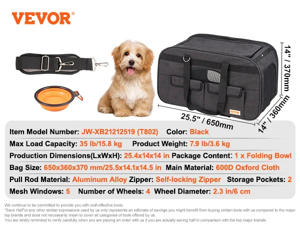 Pet Carrier Backpack for Cats and Small Dogs With Telescopic Handle Wheels