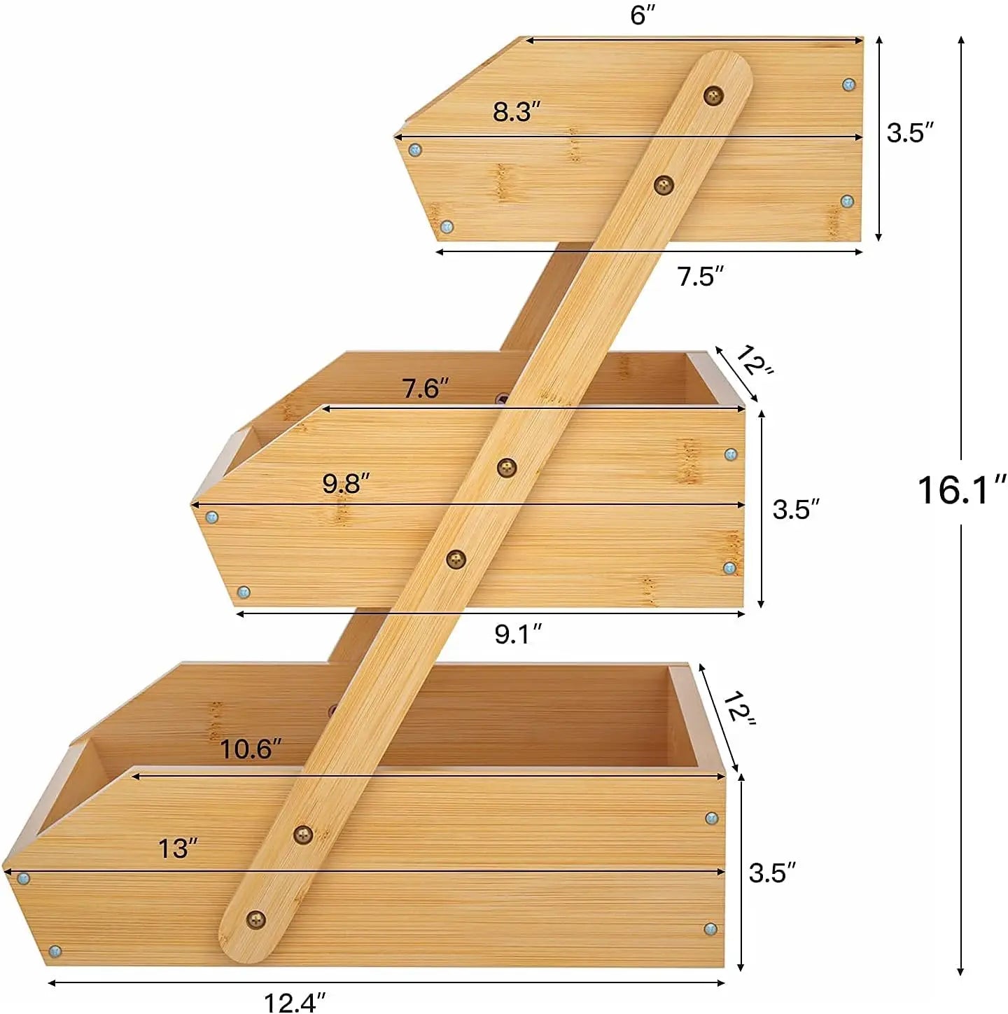 Three-Tier Bamboo Fruit Basket Stand for Countertop Display