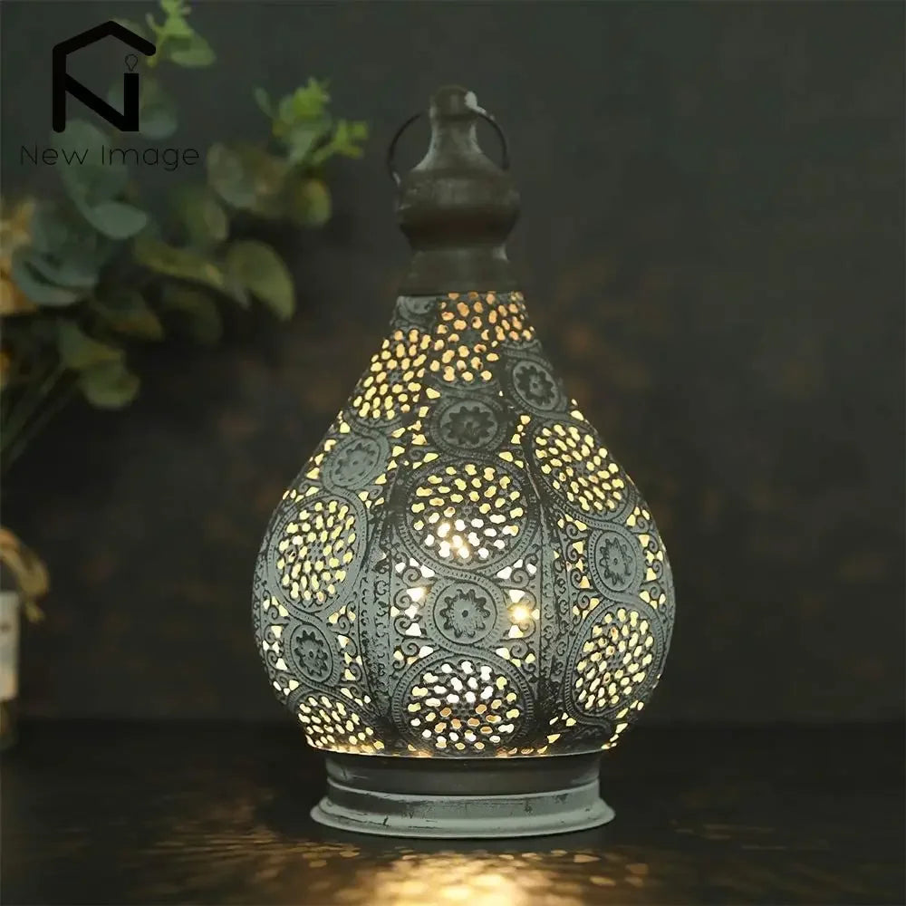 NEWIMAGE Moroccan Battery Powered Table Lamp Lantern Outdoor Decor