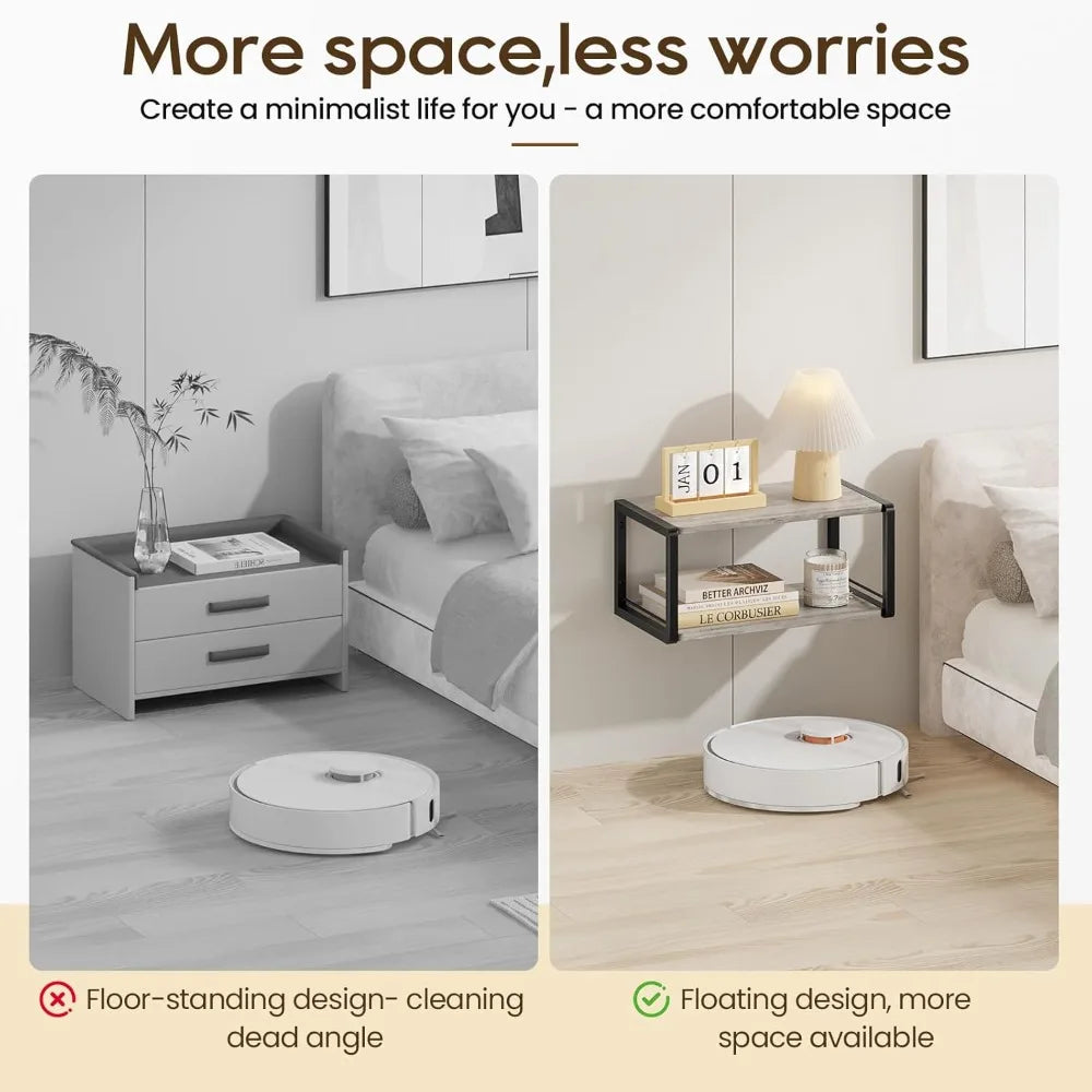 Floating Wall Mounted Nightstand With Heavy-Duty Frame Bedside Shelf
