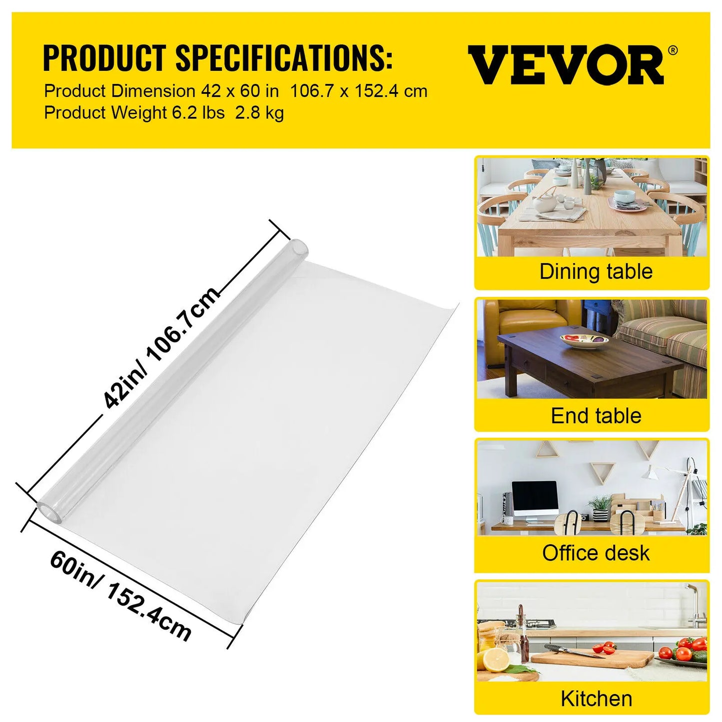 Transparent PVC Table Cloth Desk Protector Waterproof Oilproof For Dining