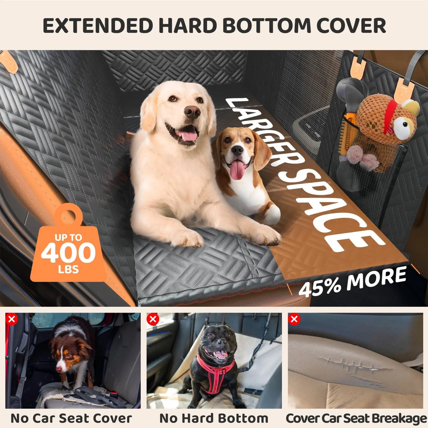 NONECN Car Rear Seat Dog Cover with Washable Extender
