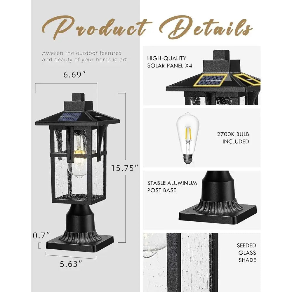 r Post Lights, HWH Dusk to Outdoor Lamp Post Light ixture 2700K with Pier Mount Base, Remote Control Exterior Pillar Lantern Bla