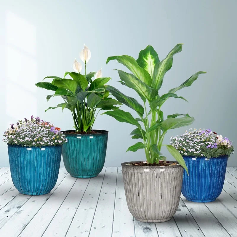 Recycled Plastic Round Planter With Drainage Holes
