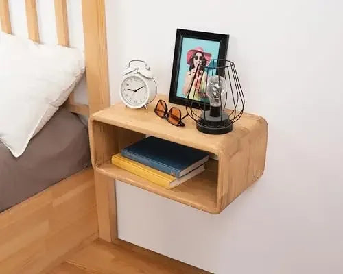 Floating Wooden Nightstand, Wall Mounted Bedside Shelf