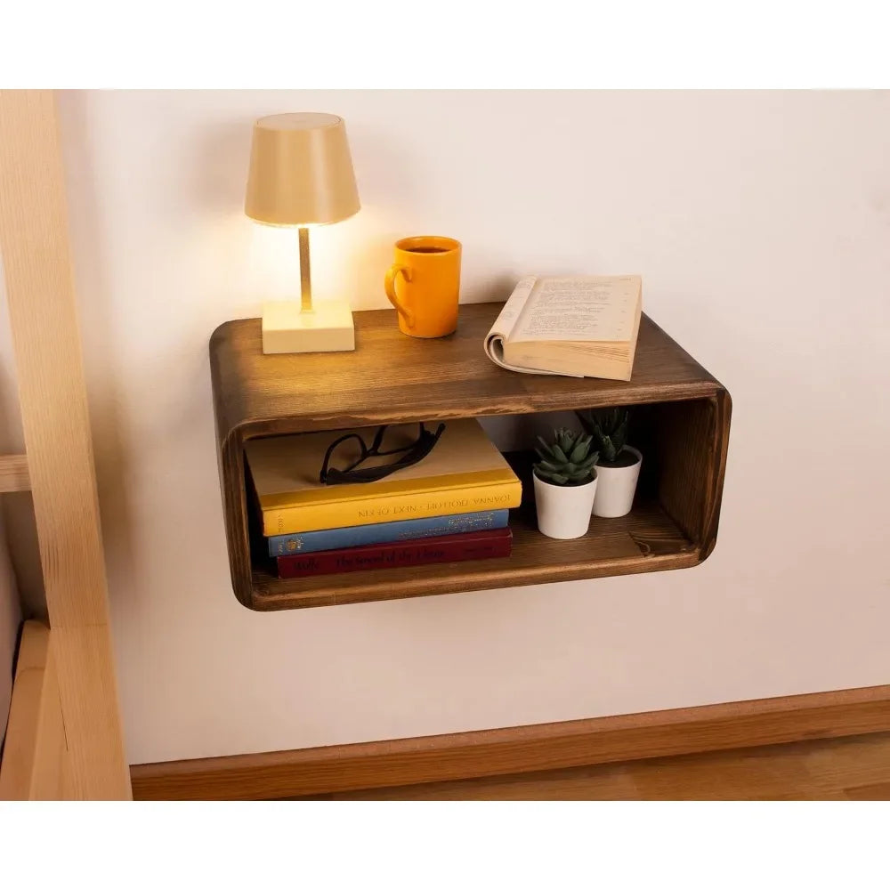 Floating Wooden Nightstand, Wall Mounted Bedside Shelf