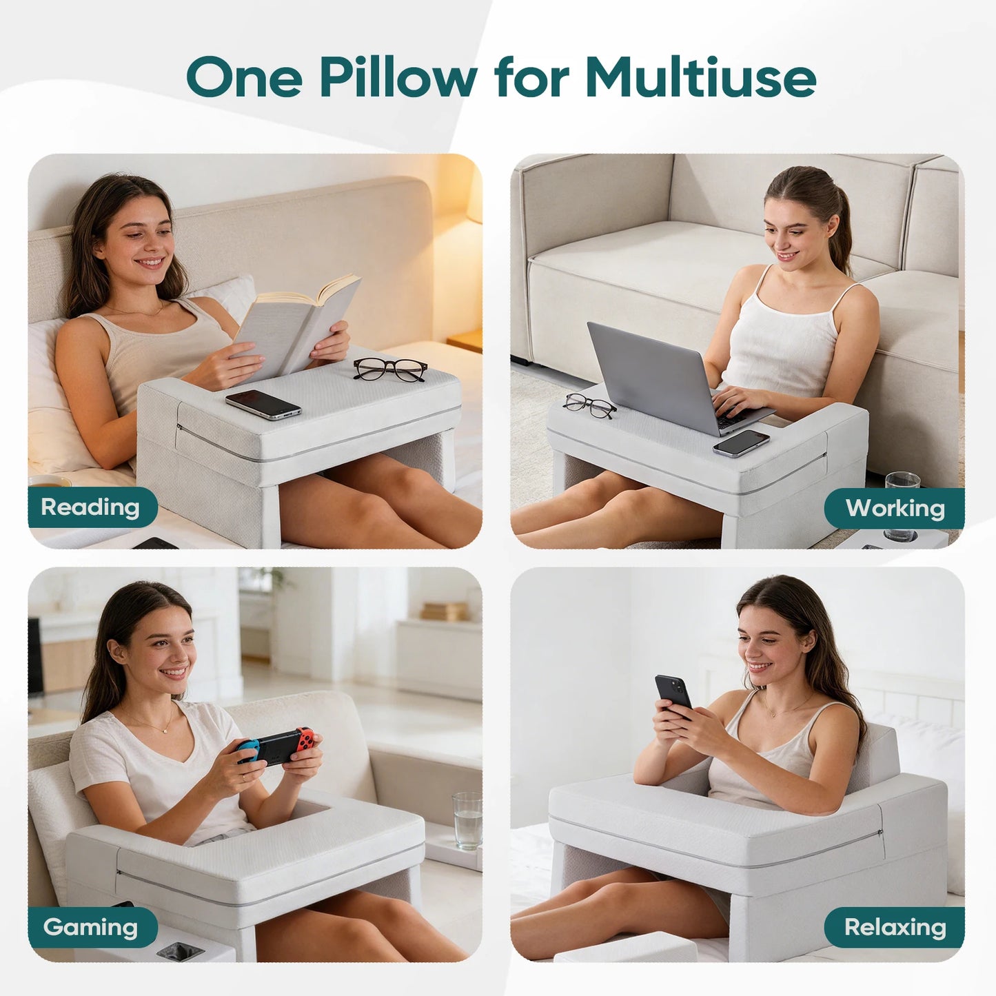 JHK Memory Foam Reading Pillow Neck Support With Ventilated Cover