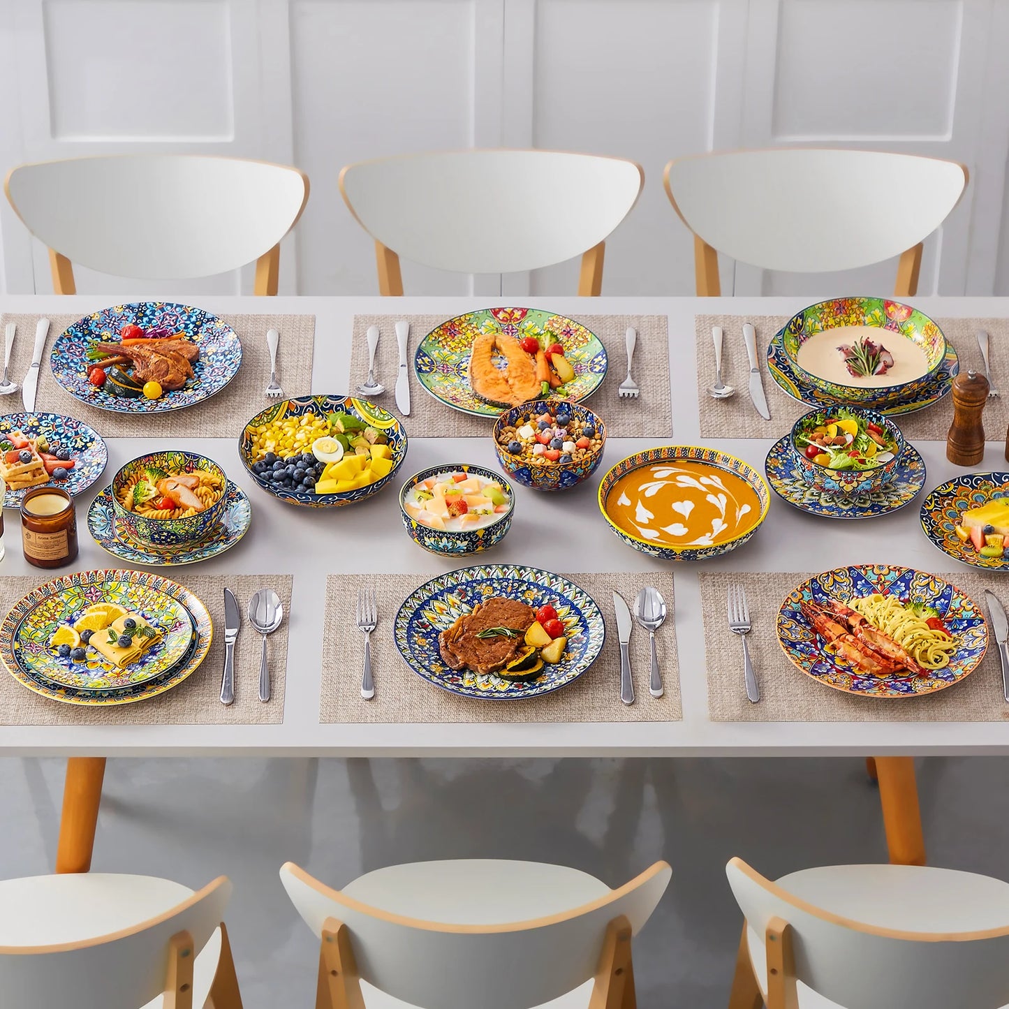 MALACASA Bohemian Style Porcelain Dinnerware Set 24 Piece