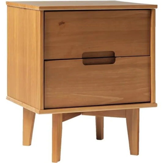 OLOEY Mid Century Modern Wood Nightstand With Grooved Handle Drawers