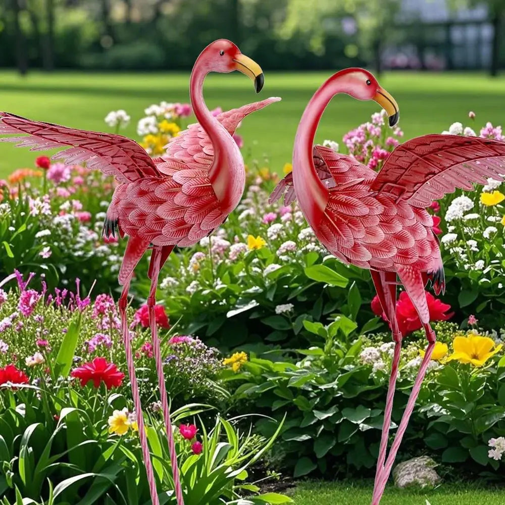 Metal Flamingo Yard Decor Set Of 2 For Garden Ornaments