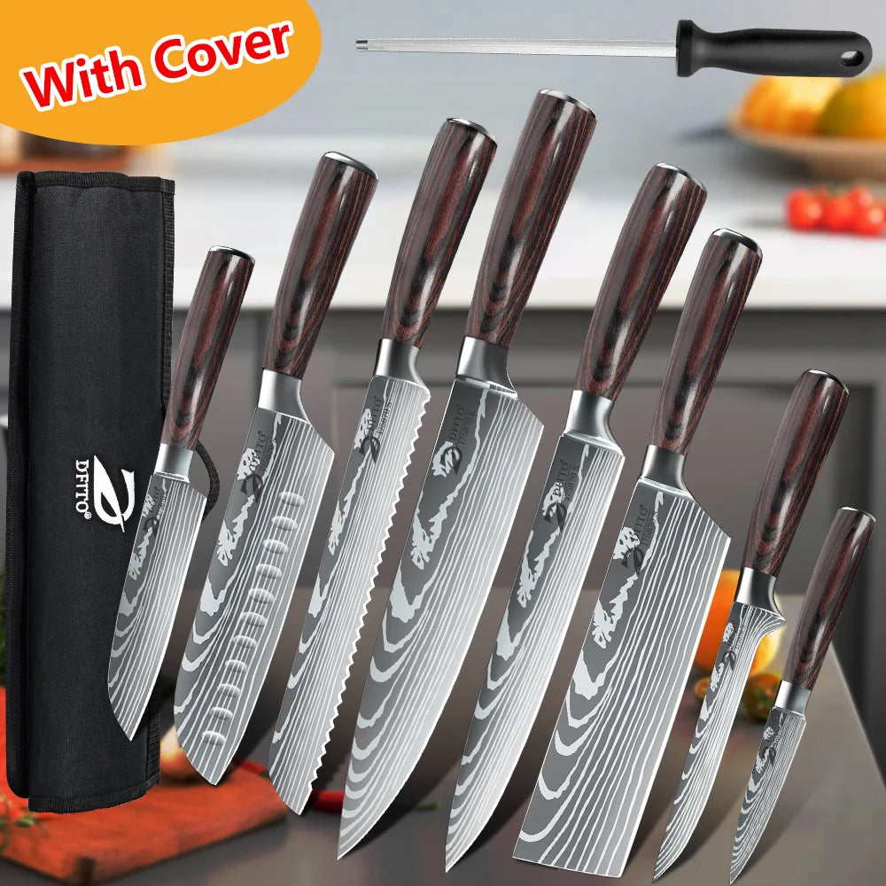 KEPEAK Kitchen Knife Set Stainless Steel Chef Santoku Utility