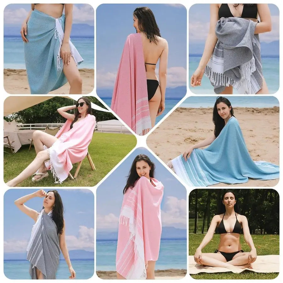 Six Pack Oversized Turkish Beach Towels Quick Dry Sand Free
