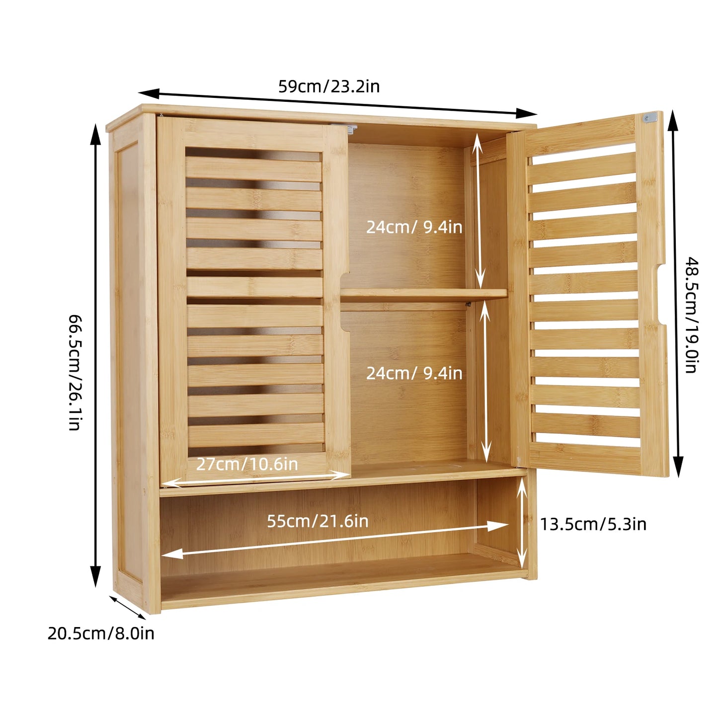 Wisfor Wall Mounted Bamboo Bathroom Cabinet Storage Shelf Medicine Cupboard