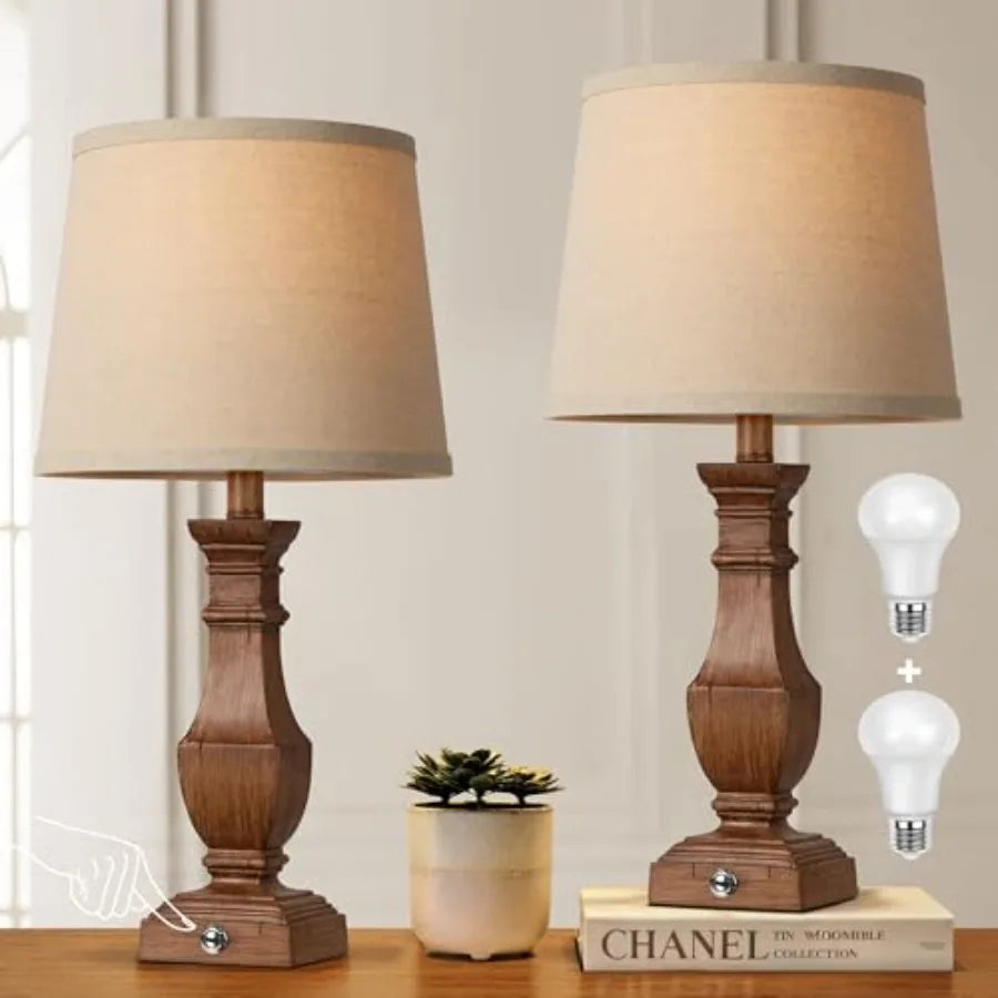 Dimmable Rustic Farmhouse Table Lamps Living Room Set Of 2