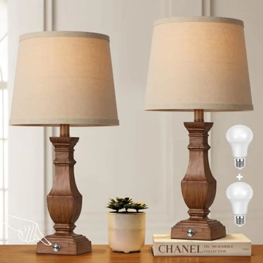 Dimmable Rustic Farmhouse Table Lamps Living Room Set Of 2