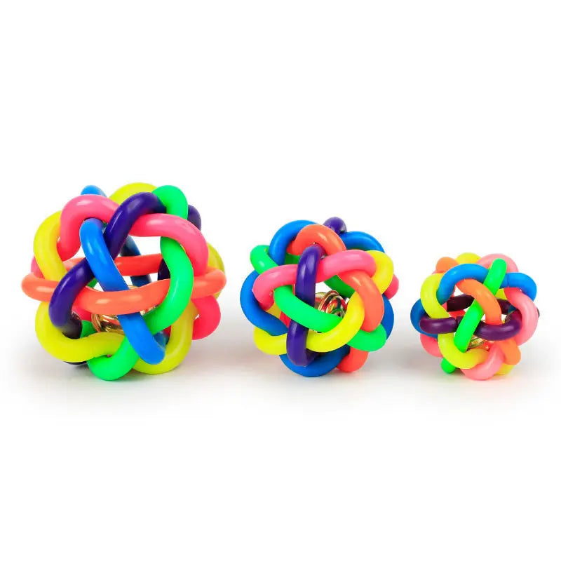 Colorful Bell Woven Dog Chew Toy Bite Resistant Rubber Ball