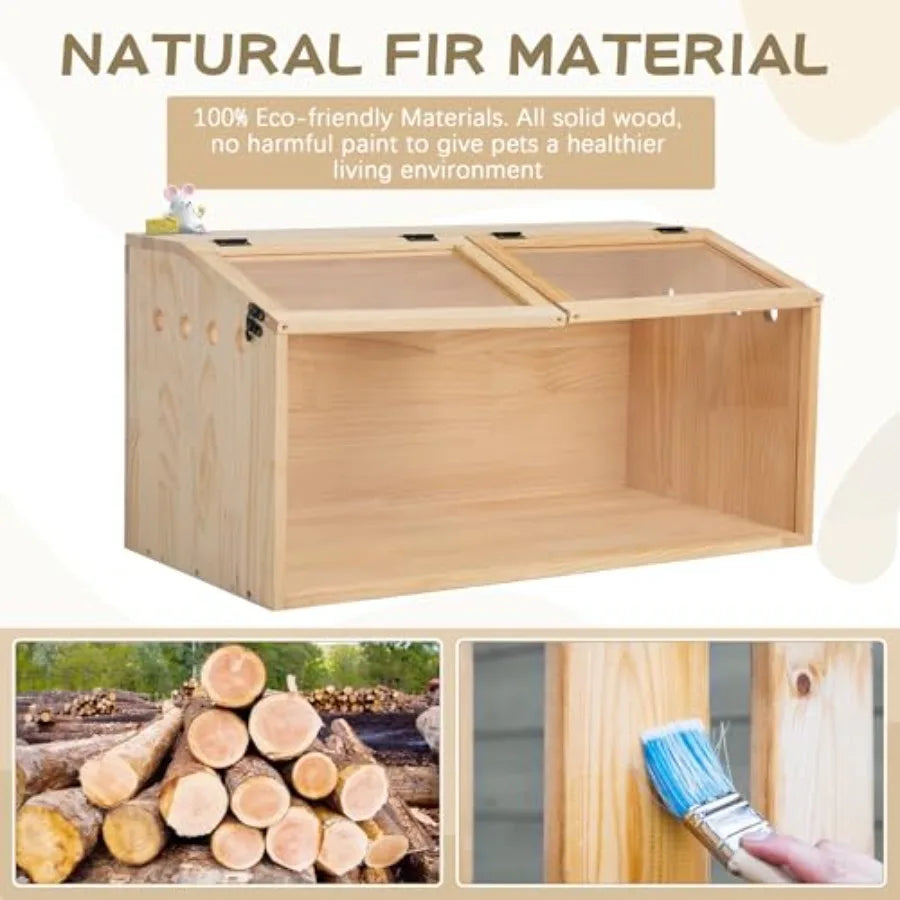 NONECN Wooden Guinea Pig Cage With Transparent Acrylic Panel For Small Animals