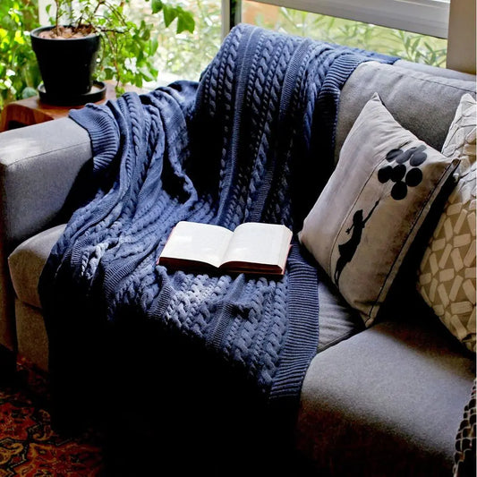 Organic Cotton Cable Knit Throw Blanket Soft and Breathable