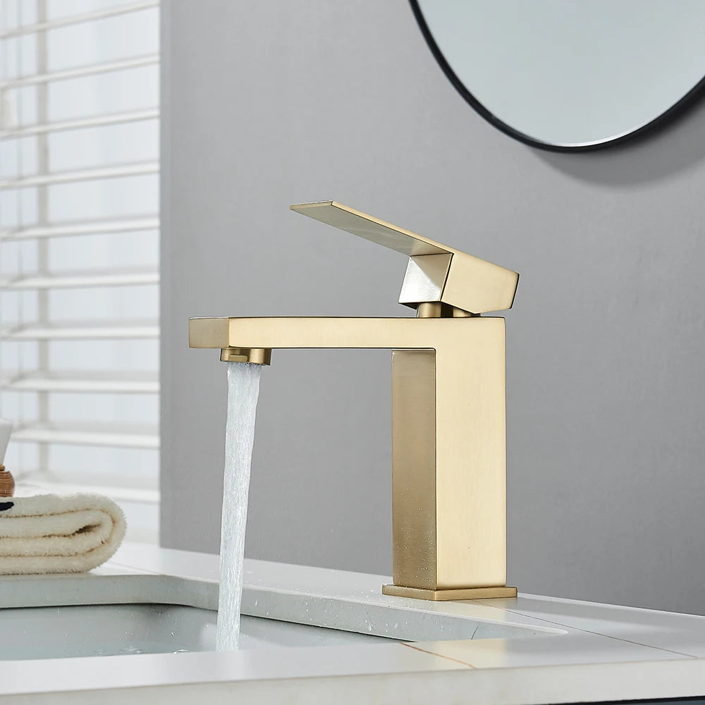 Onyzpily Deck Mounted Basin Faucet Stainless Steel Hot And Cold Water Mixer