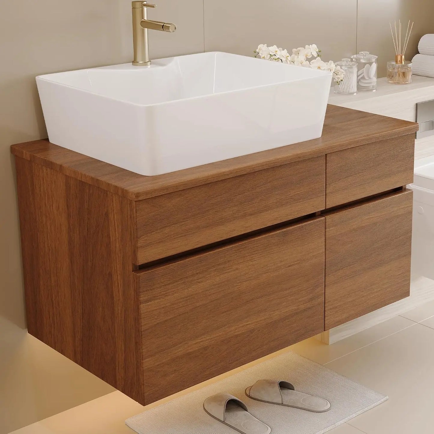 Custom Modern Freestanding Bathroom Vanity With Sink And Oval Vessel