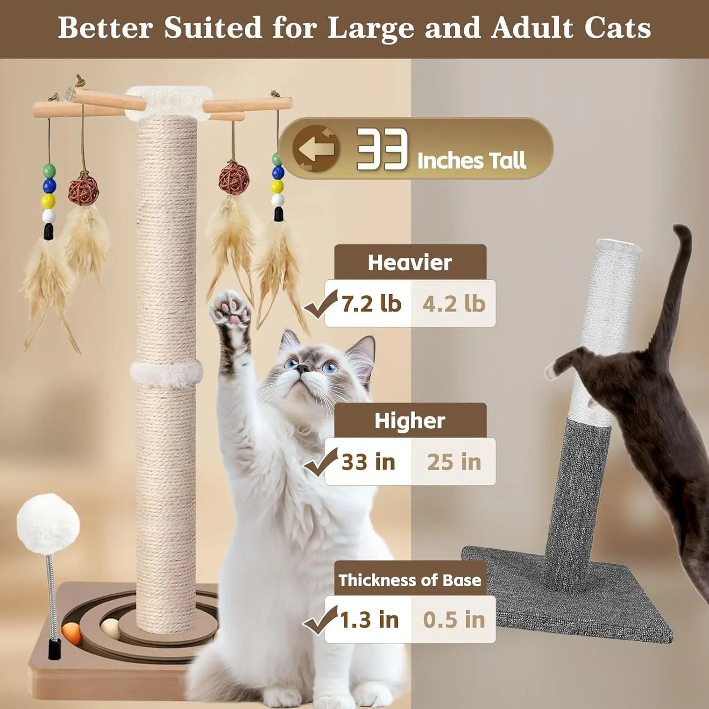 Cat Scratching Post With Sisal and Hanging Toys for Cats