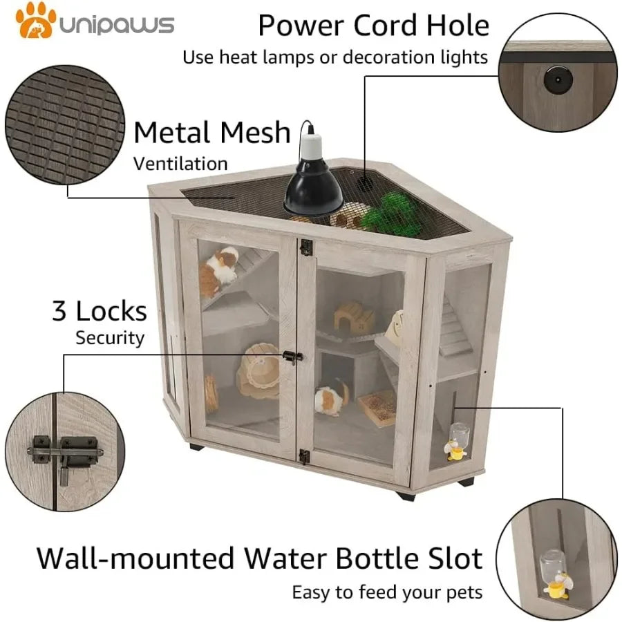 NONECN Corner Small Animal Cage With Ramp And Clear Acrylic