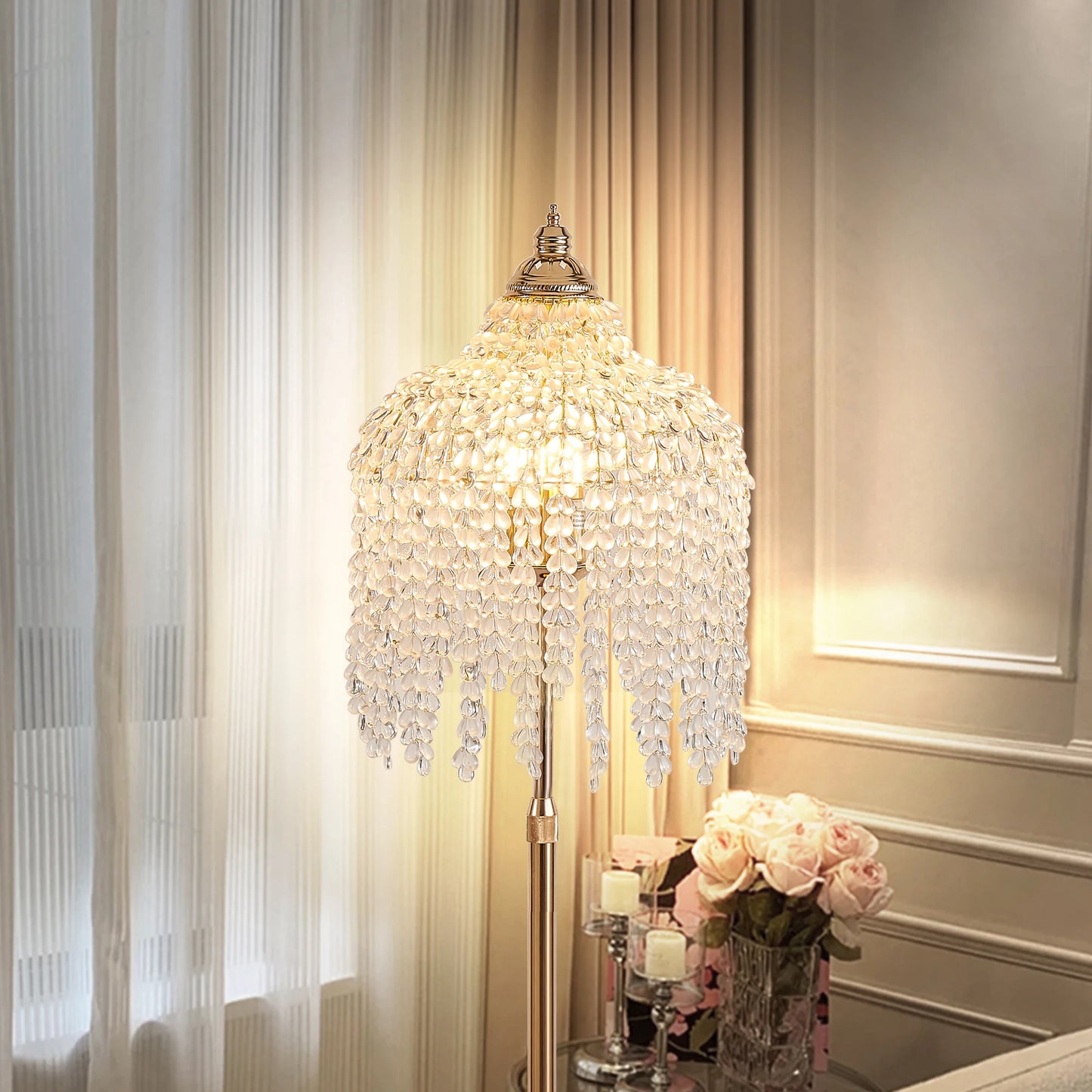 ARLGSITEC 3-Light Crystal Floor Lamp Vintage Waterfall Design