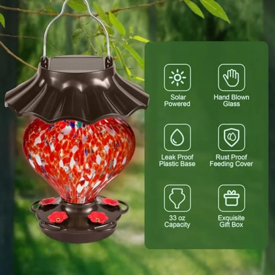 SHXI Solar Hummingbird Feeder Outdoor LED Leak-Proof Rustproof