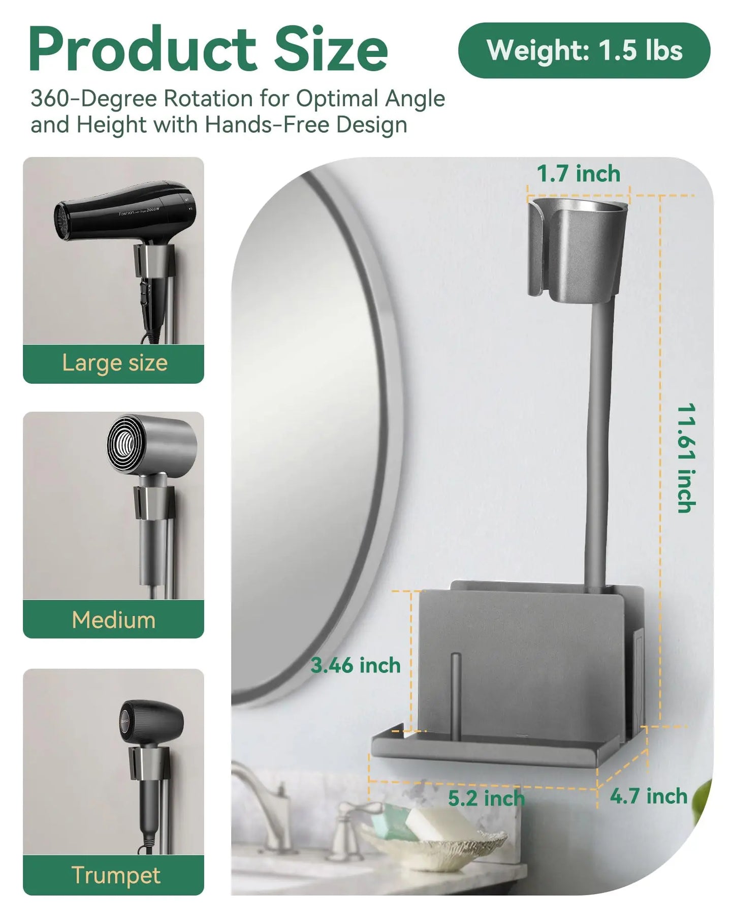 Hair Tool Organizer Wall Mounted Hair Dryer Holder