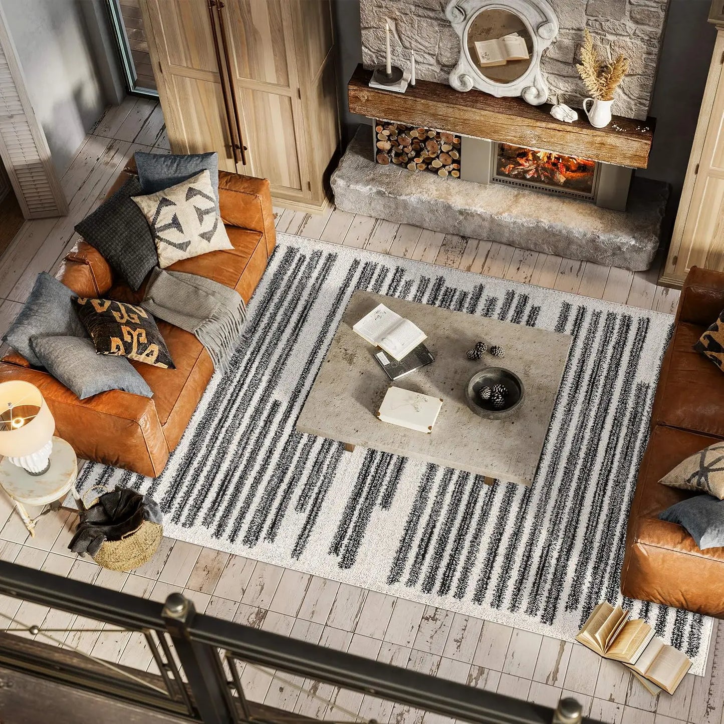 Modern Berber Stripe Indoor Rug For Living Room Pet Friendly And Easy Clean
