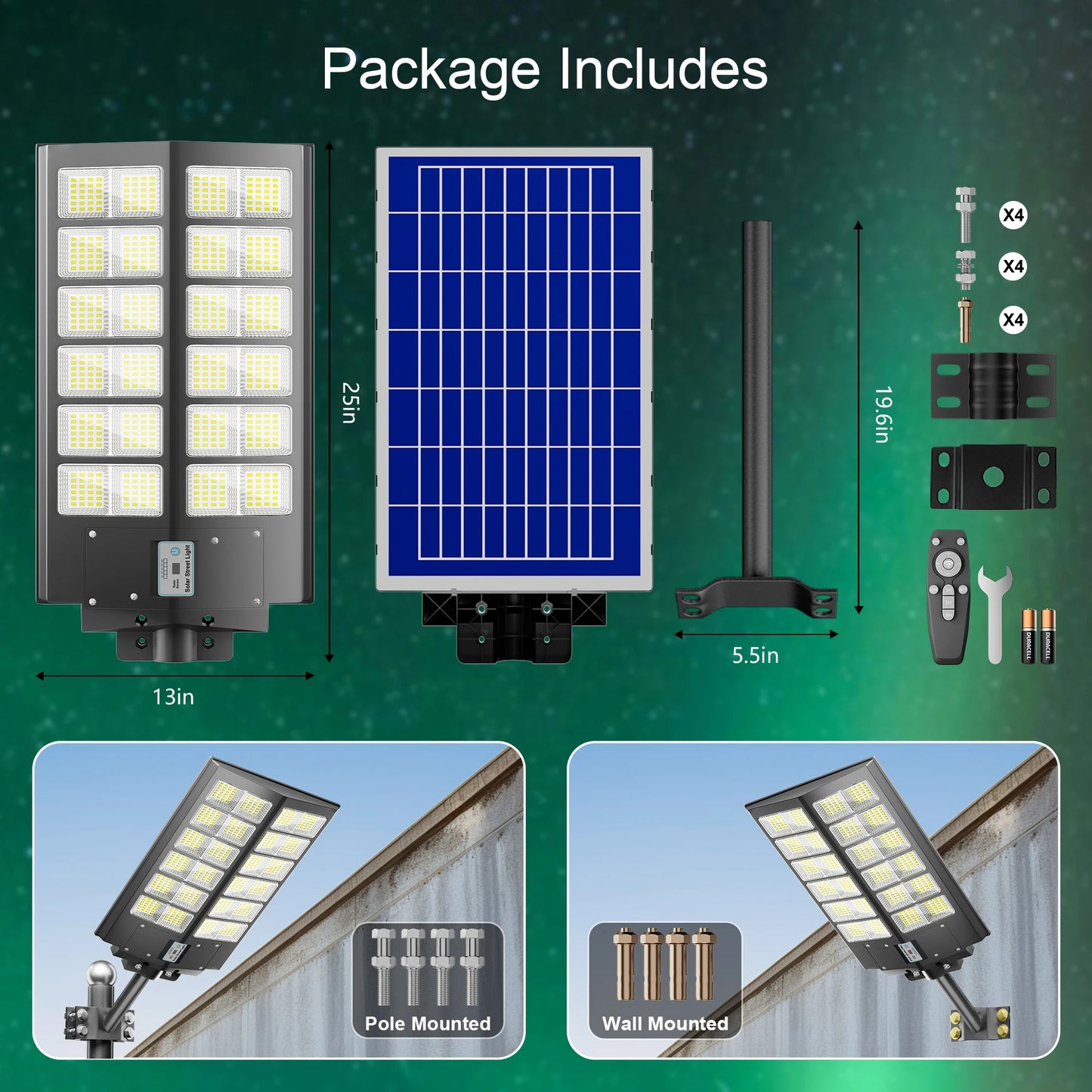 2-Pack 5000W Solar Street Lights Outdoor With Motion Sensor Remote