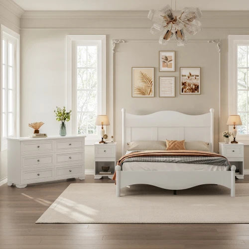 Retro Style 4 Piece Bedroom Set With Platform Bed Storage