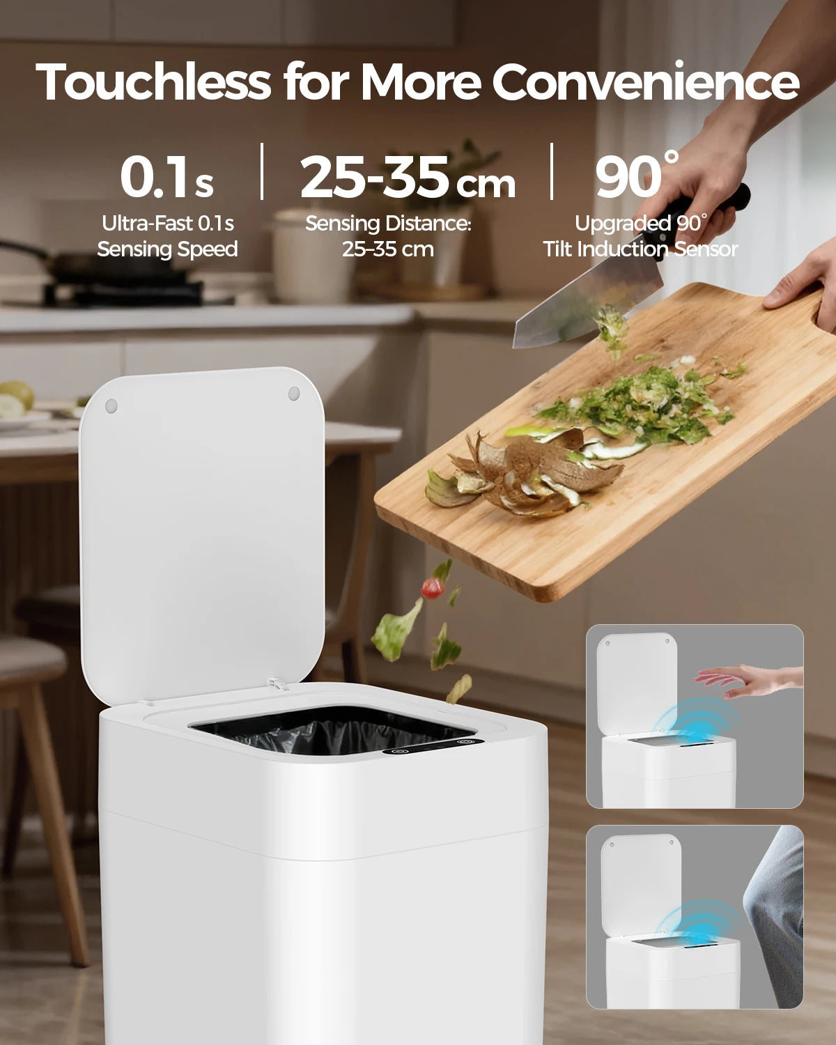NONECN Automatic Touchless Motion Sensor Trash Can For Kitchen Bathroom