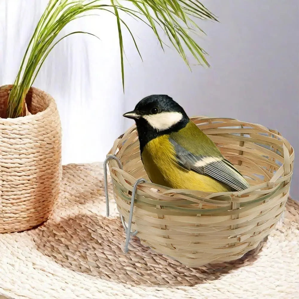 NONE Handwoven Bamboo Bird Nest Cage With Hook For Small Parrots Pack Of 4