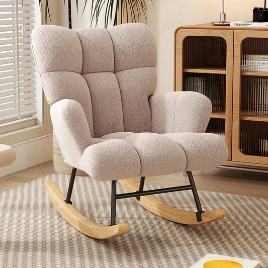 Folded Rocking Chair Modern High Back Armchair With Velvet Upholstery
