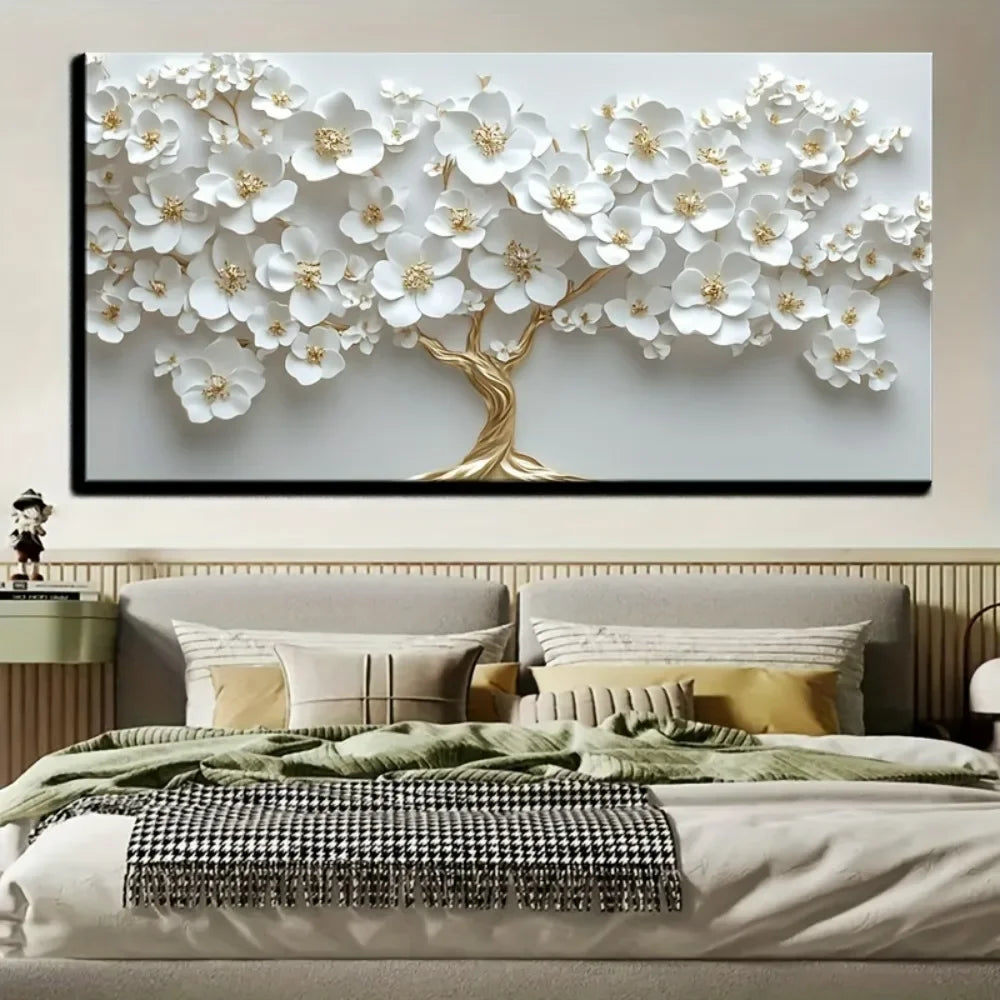 Nordic Flower Oil Painting on Canvas With Wooden Frame