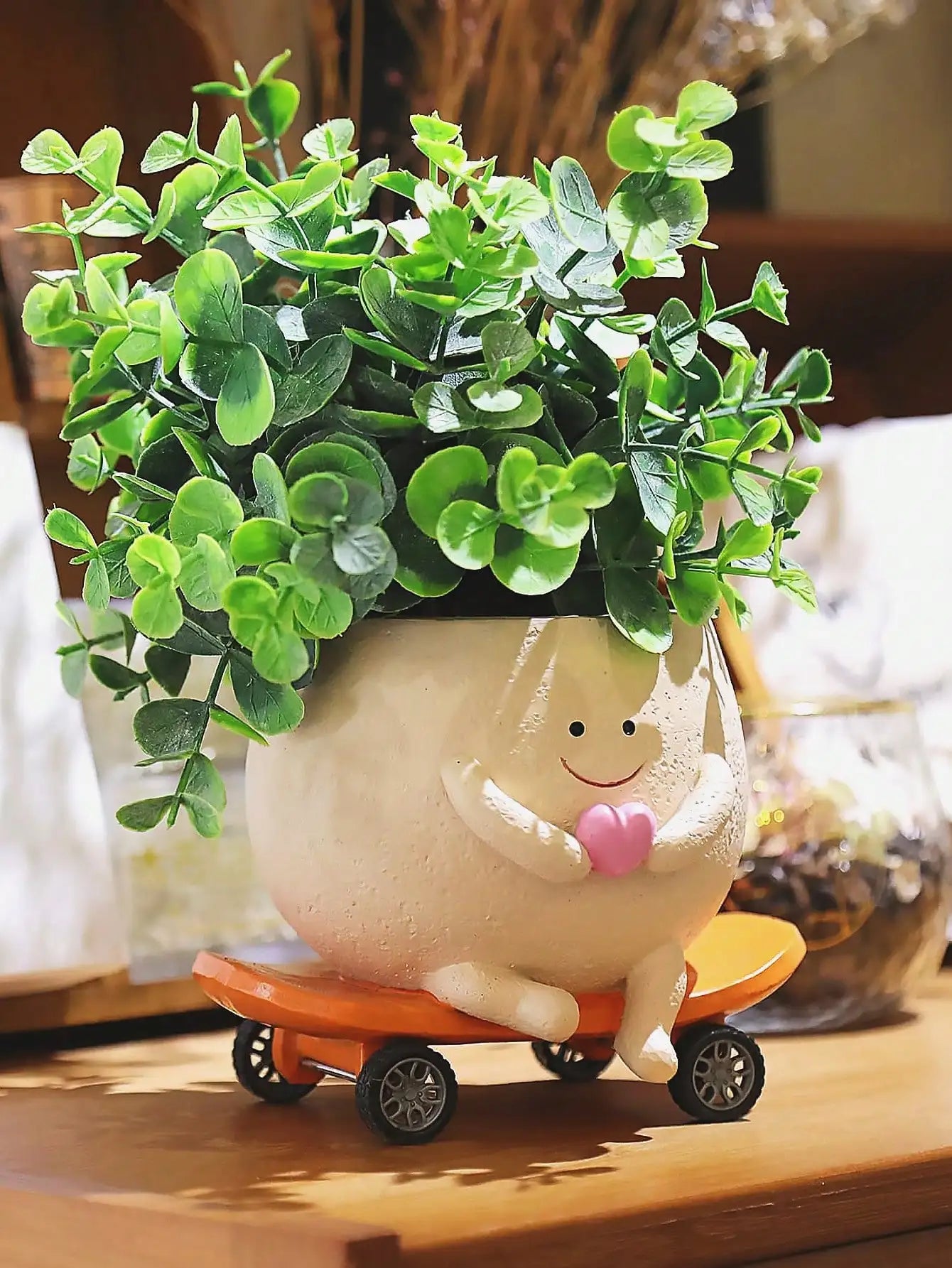 Smiling Face Guitar Planter With Drainage Hole For Indoor Succulents