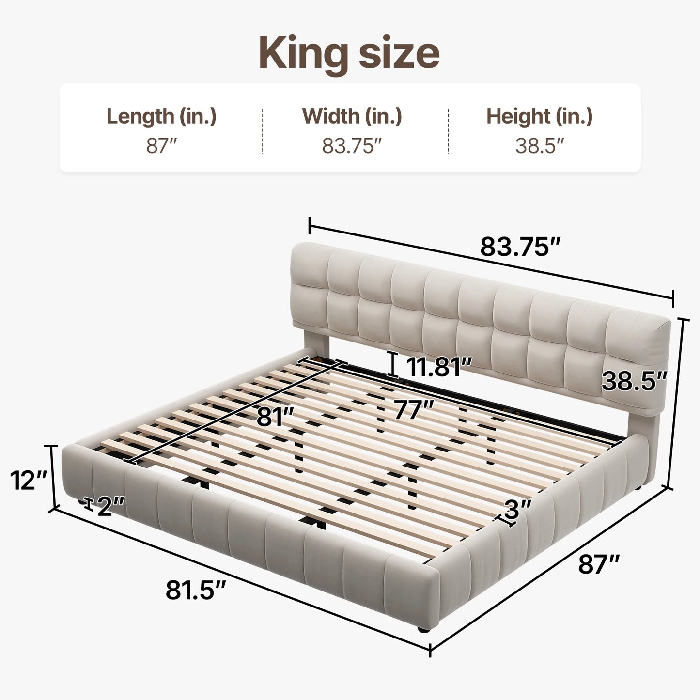 QWC Modern Cloud Platform Bed With Soft Headboard Fabric