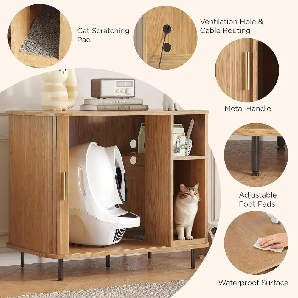 Premium Litter Box Enclosure With Charging Dock And Robot