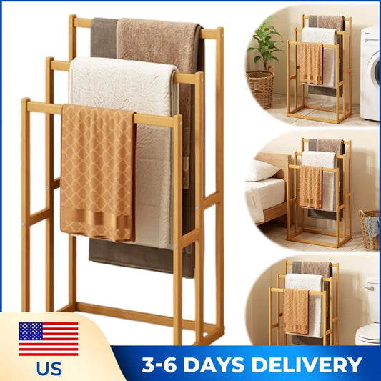 Wooden Three Tier Vertical Towel Rack Floor Freestanding