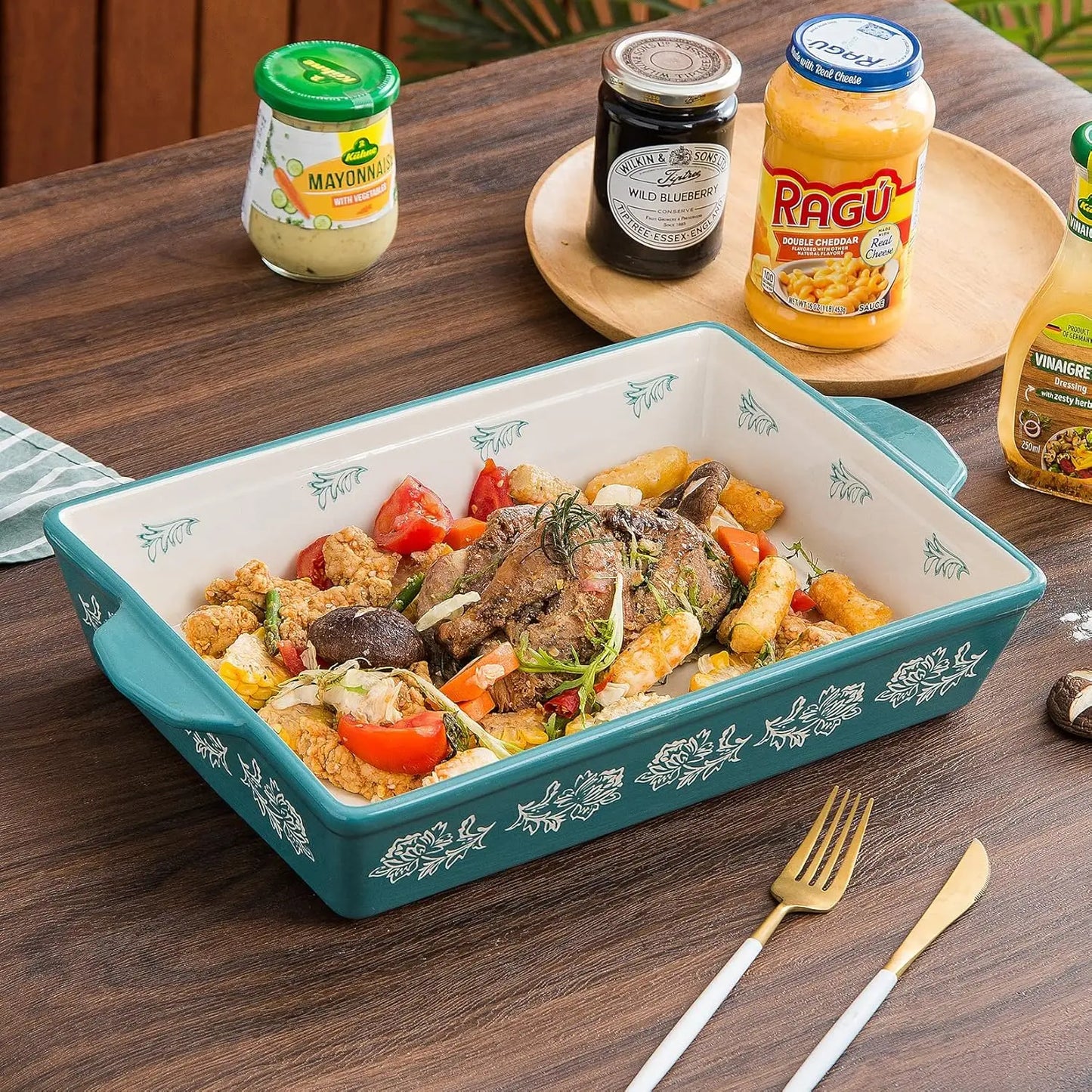 Three Piece Ceramic Bakeware Set Lasagna Pan Casserole